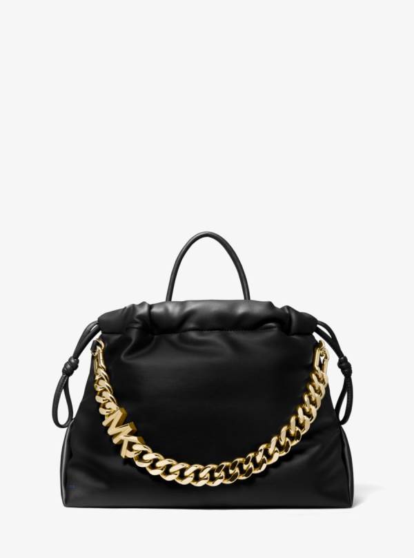 Damske Prenosná Taška Michael Kors Lina Medium Logo Faux Leather Čierne - Kabelky Michael Kors Lacne | ZDLKM-4358